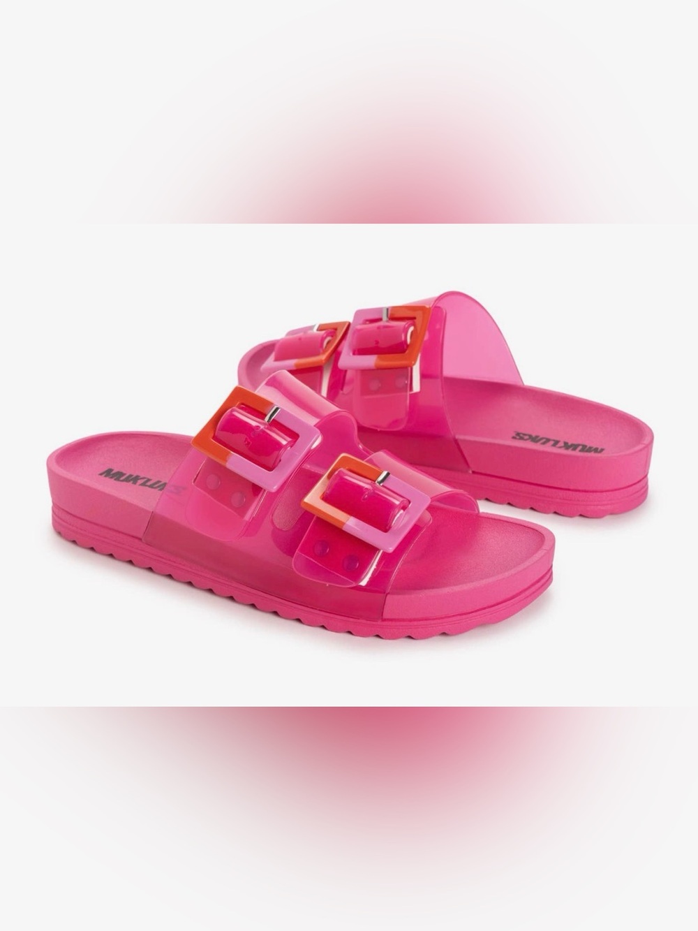 New in  Box - Muk Luks Pink Jelly Double-Buckle Slide Sandals - Picture 3 of 8
